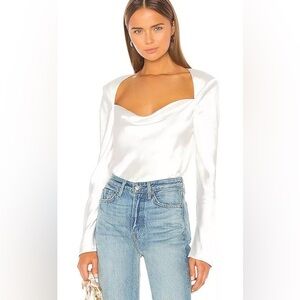 C/MEO Polarised Blouse Ivory White Satin Open Back Revolve